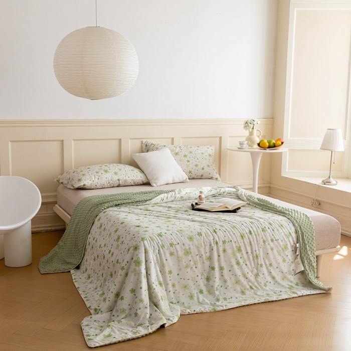 91家纺网 家纺一手货源 找家纺 绒梦里 2024新款有氨印花小凉皮凉感冰豆豆夏被小清新儿童夏凉被空调被春满庭