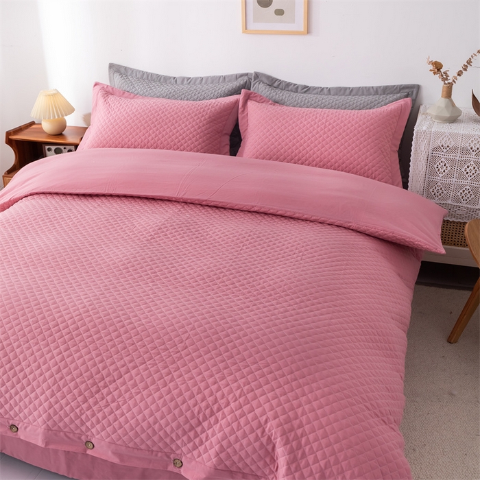 91家纺网 家纺一手货源 找家纺 优乐家纺 2025新款全棉水洗纯棉夹棉绗缝加厚四件套 活力豆沙