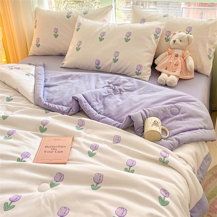 91家纺网 家纺一手货源 找家纺 古吉梦2024新款水洗棉小清新印花夏被被子被芯 夏被-紫郁盛开