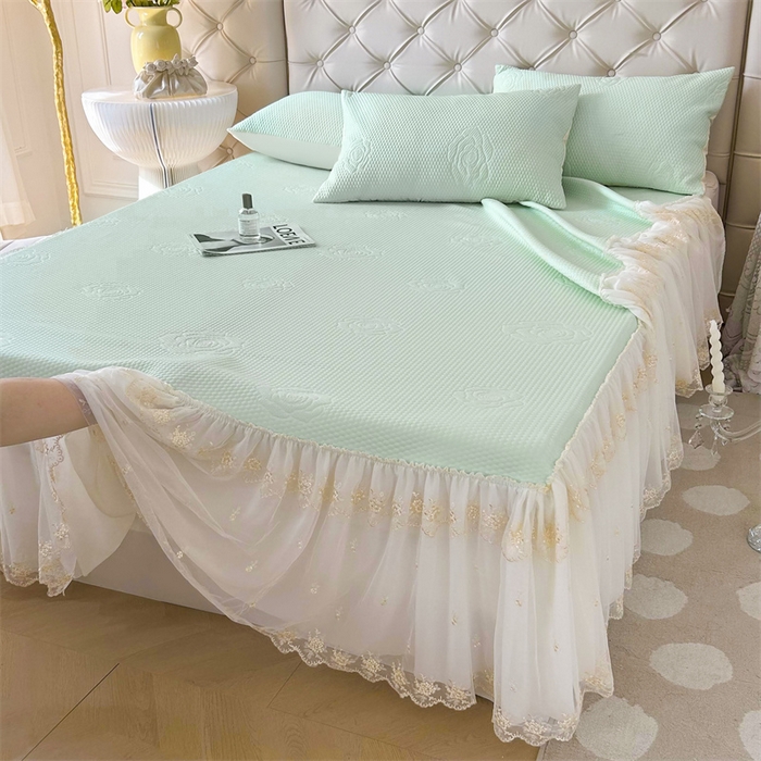 91家纺网 家纺一手货源 找家纺 恒爱A类冰丝豆豆床裙款国色天香系列凉席 薄荷绿