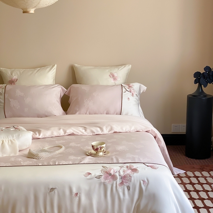 91家纺网 家纺一手货源 找家纺 MIU缪家居-2024新款100支天丝棉提花四件套-木兰诗语 木兰诗语（粉）