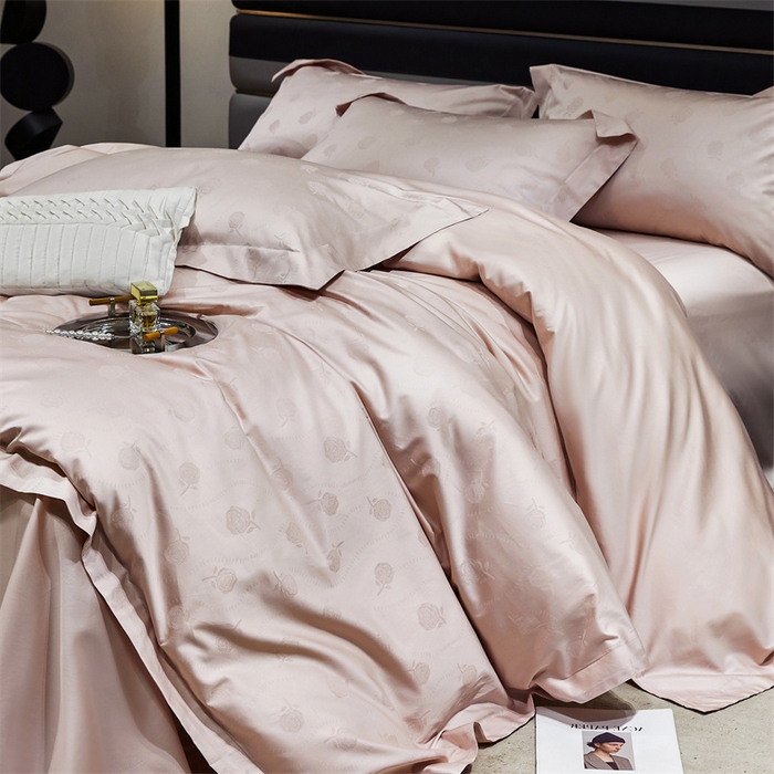 91家纺网 家纺一手货源 找家纺 红番天家居馆 2025新款长绒棉全棉提花四件套--格林系列 格林 白桃茶粉