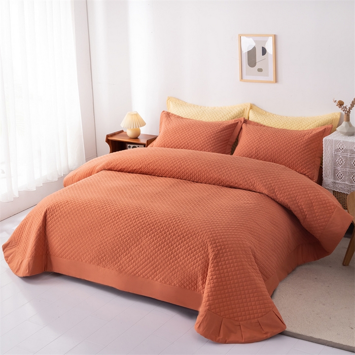 91家纺网 家纺一手货源 找家纺 优乐家纺 2025新款全棉床盖三件套水洗纯棉夹棉绗缝加厚铺盖 溶蜜橙
