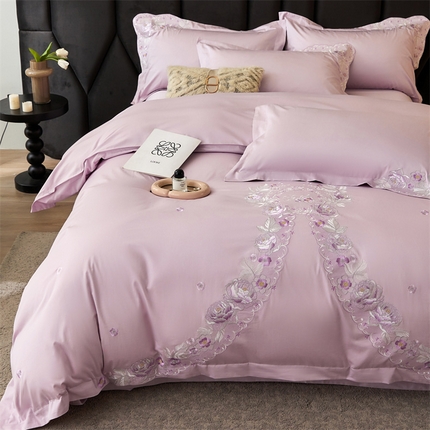 91家纺网 家纺一手货源 找家纺 红番天家居馆 全棉长绒棉刺绣四件套-浪漫系列 长绒棉-浪漫-海葵紫