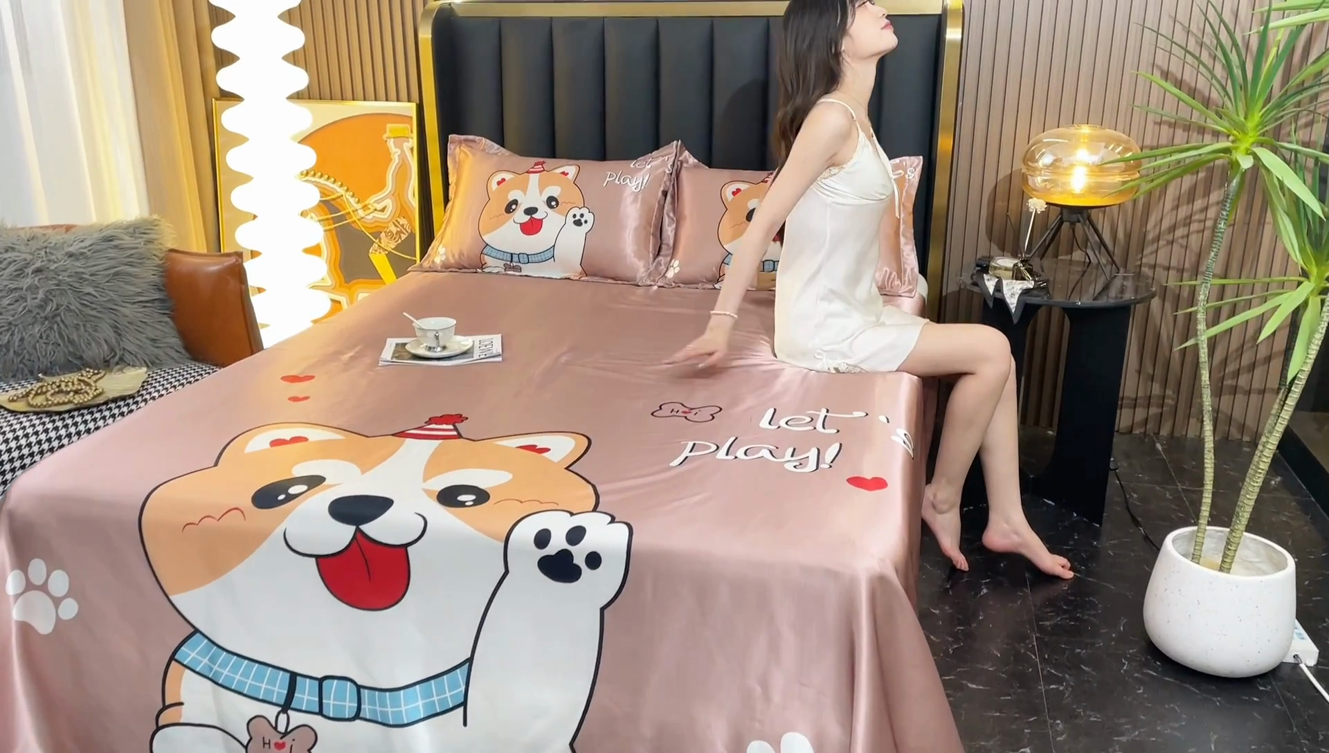 91家纺网 家纺一手货源 找家纺 梦舒羽 2025新款大版可水洗冰丝床单宿舍床垫保护罩三件套 可爱汪