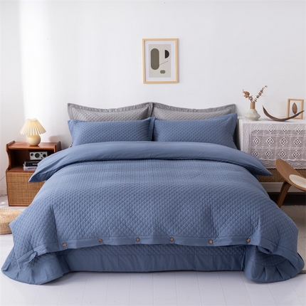 优乐家纺 2025新款全棉水洗纯棉夹棉绗缝加厚四件套 经典蓝