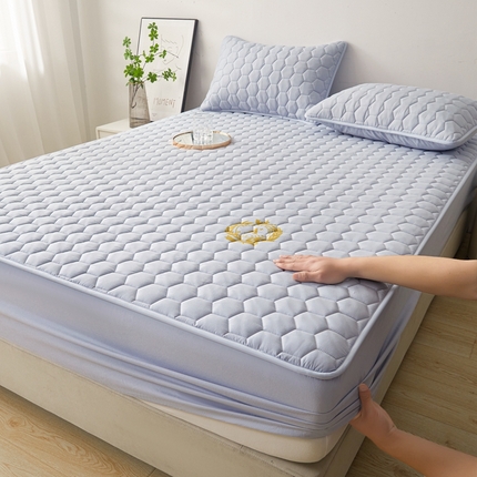 雅萱家纺 2024新款A类磨毛大豆防水床笠-菱格 菱格 蓝灰