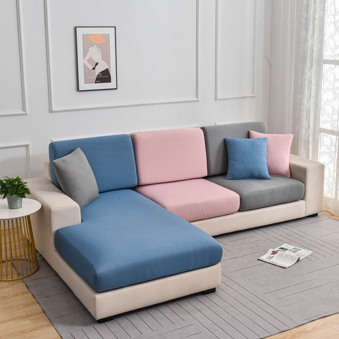 91家纺网 家纺一手货源 找家纺 兴妮雅家纺 2024新款冰丝面料组合沙发垫套 蓝粉灰