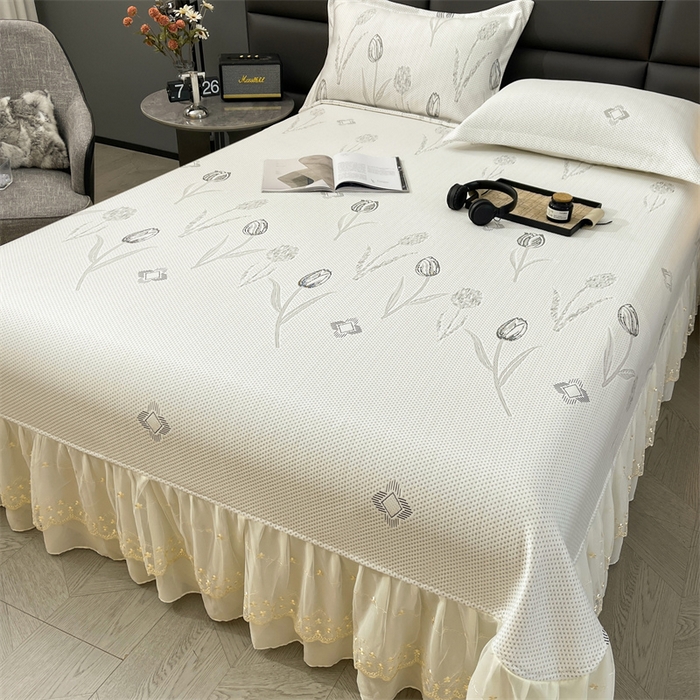 91家纺网 家纺一手货源 找家纺 恒爱2024新款冰感豆豆床单款凉席 水仙百合-灰