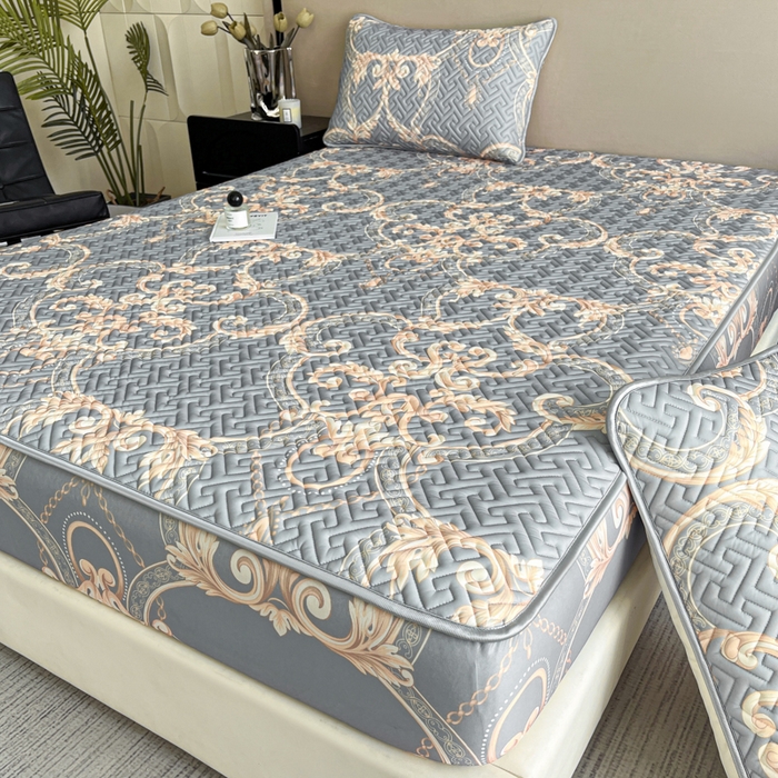 91家纺网 家纺一手货源 找家纺 诺梵 2024年凉感丝印花乳胶凉席床笠三件套 罗马假日