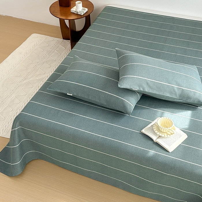 91家纺网 家纺一手货源 找家纺 雨洋2025新款直播爆款老粗布凉席 墨绿细条