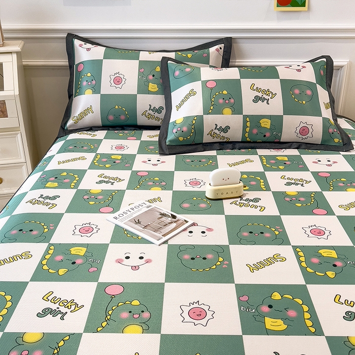 91家纺网 家纺一手货源 找家纺 2024新款60D数码印花卡通冰丝席-成人款 恐龙宝贝