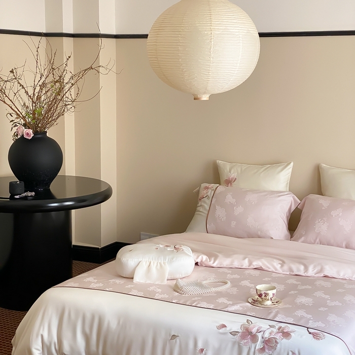 91家纺网 家纺一手货源 找家纺 MIU缪家居-2024新款100支天丝棉提花四件套-木兰诗语 木兰诗语（粉）