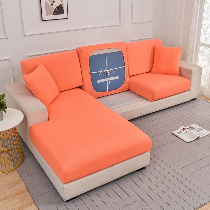 91家纺网 家纺一手货源 找家纺 兴妮雅家纺 2024新款冰丝面料组合沙发垫套 活力橙
