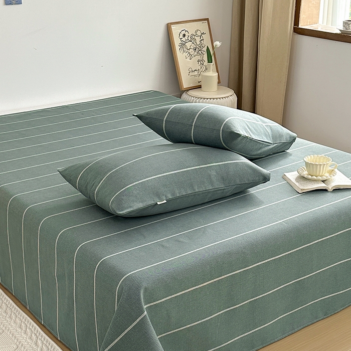 91家纺网 家纺一手货源 找家纺 雨洋2025新款直播爆款老粗布凉席 墨绿细条