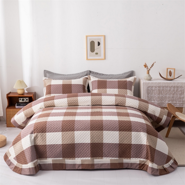 91家纺网 家纺一手货源 找家纺 优乐家纺 2025新款全棉水洗纯棉夹棉绗缝加厚四件套 咖大格