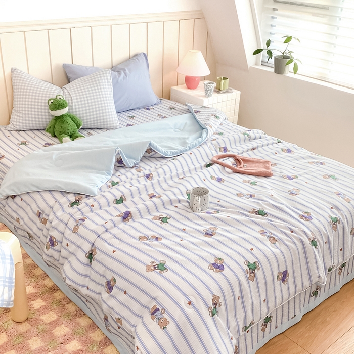 91家纺网 家纺一手货源 找家纺 羋多家纺 2024新款麻绳印花小米棉夏被云感泡芙棉被子泡泡纱单夏被（另有单独床盖）开心乐园