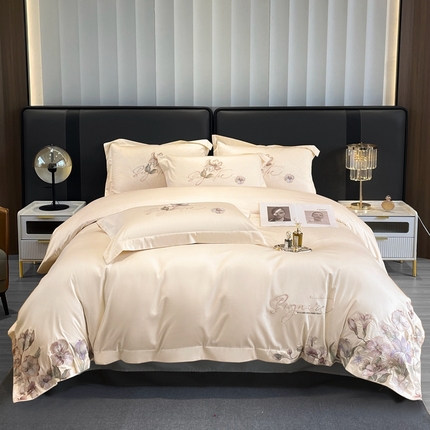 91家纺网 家纺一手货源 找家纺 （总）红番天家居 2025新款全棉贡缎刺绣四件套-繁花系列