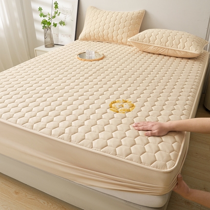 雅萱家纺 2024新款A类磨毛大豆防水床笠-菱格 菱格 驼色