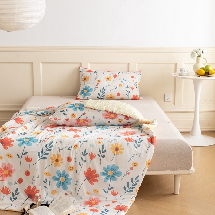 91家纺网 家纺一手货源 找家纺 绒梦里 2024新款有氨印花小凉皮凉感冰豆豆夏被小清新儿童夏凉被空调被繁花