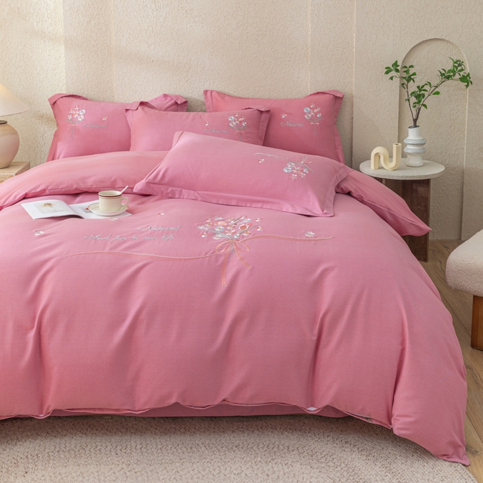 91家纺网 家纺一手货源 找家纺 绒博士 2024新款全棉磨毛暗合四件套-倾城之恋 豆沙