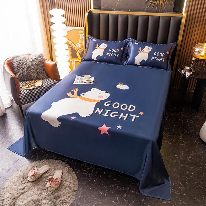 91家纺网 家纺一手货源 找家纺 梦舒羽 2025新款大版可水洗冰丝床单宿舍床垫保护罩三件套 白白熊