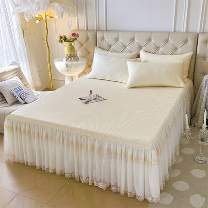 恒爱A类冰丝豆豆床裙款国色天香系列凉席 象牙白