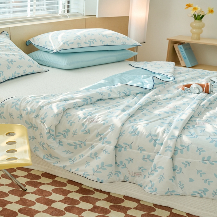 91家纺网 家纺一手货源 找家纺 吾诺家居 2024新款凉感冰柔丝印花夏被 叶子兔