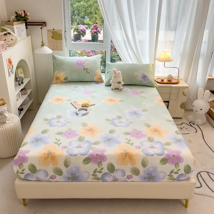 91家纺网 家纺一手货源 找家纺 优眠坊 2025新款全棉单床笠 仙花