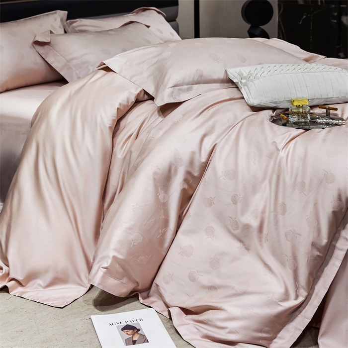 91家纺网 家纺一手货源 找家纺 红番天家居馆 2025新款长绒棉全棉提花四件套--格林系列 格林 白桃茶粉