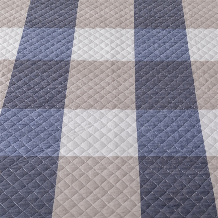 91家纺网 家纺一手货源 找家纺 优乐家纺 2025新款全棉床笠水洗纯棉夹棉绗缝加厚床笠 蓝大格