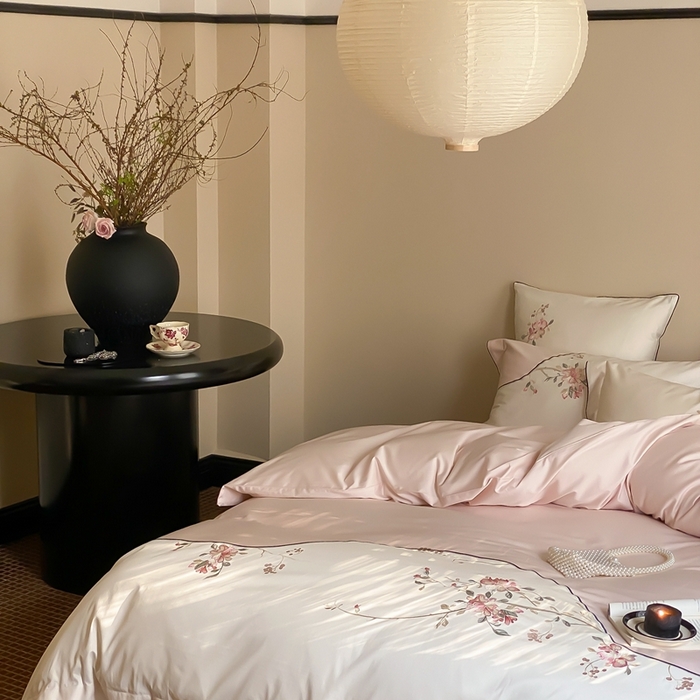 91家纺网 家纺一手货源 找家纺 MIU缪家居-2024新款100支全棉四件套-点春枝 点春枝（粉）