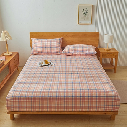 91家纺网 家纺一手货源 找家纺 居眠 2024新款全棉色织单纯水洗棉无印 床笠 明古 粉