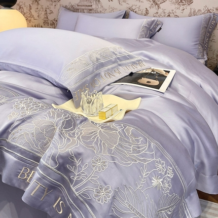 91家纺网 家纺一手货源 找家纺 （总） 2024新款Ａ类母婴级凉感真丝夏季裸睡丝滑床单床笠轻奢刺绣四件套