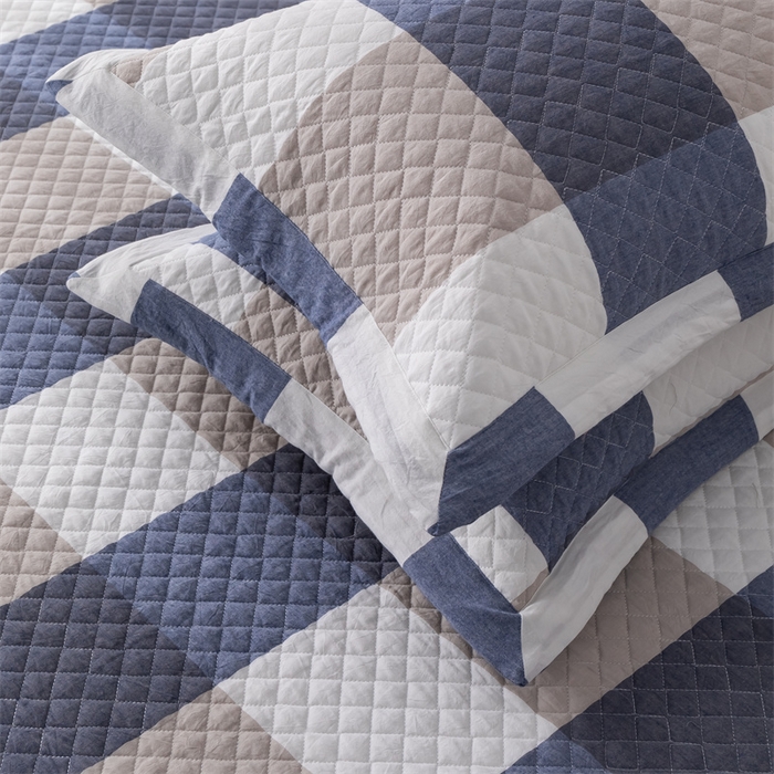 91家纺网 家纺一手货源 找家纺 优乐家纺 2025新款全棉枕套水洗纯棉夹棉绗缝加厚枕芯罩 蓝大格