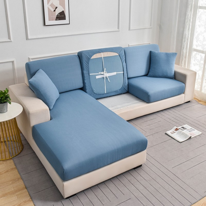 91家纺网 家纺一手货源 找家纺 兴妮雅家纺 2024新款冰丝面料组合沙发垫套 雾蓝