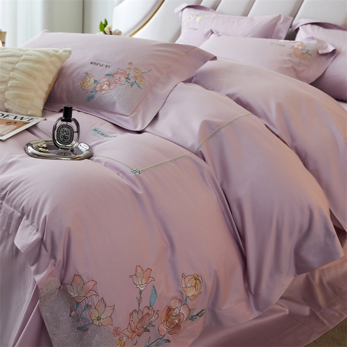 91家纺网 家纺一手货源 找家纺 红番天家居馆 全棉长绒棉刺绣四件套-艾伦系列 艾伦 海葵紫