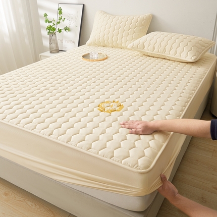 雅萱家纺 2024新款A类磨毛大豆防水床笠-菱格 菱格 米黄