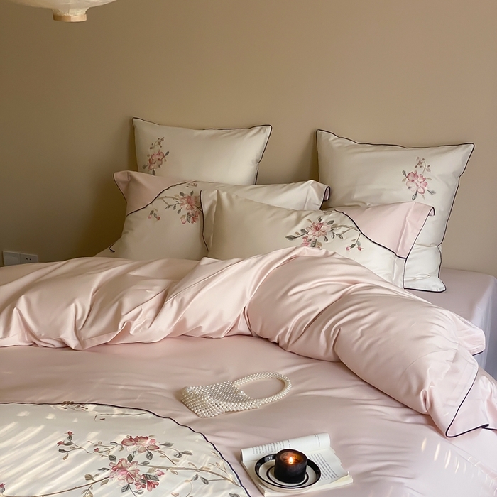 91家纺网 家纺一手货源 找家纺 MIU缪家居-2024新款100支全棉四件套-点春枝 点春枝（粉）