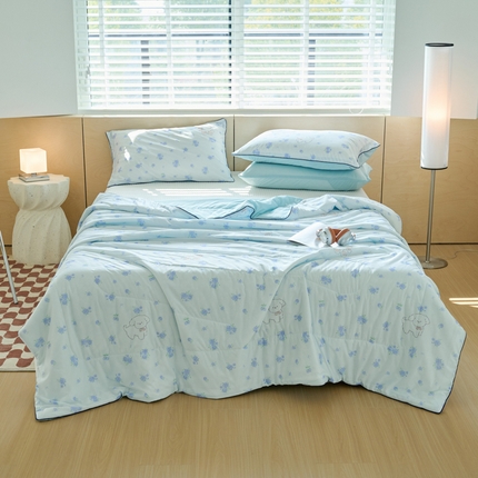 吾诺家居 2024新款凉感冰柔丝印花夏被 蓝玫瑰