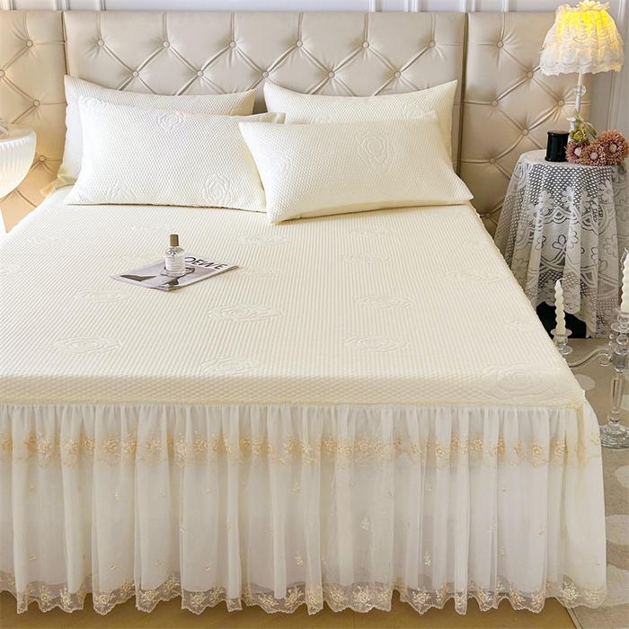 91家纺网 家纺一手货源 找家纺 恒爱A类冰丝豆豆床裙款国色天香系列凉席 象牙白