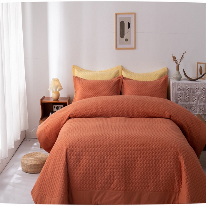 91家纺网 家纺一手货源 找家纺 优乐家纺 2025新款全棉水洗纯棉夹棉绗缝加厚四件套 溶蜜橙