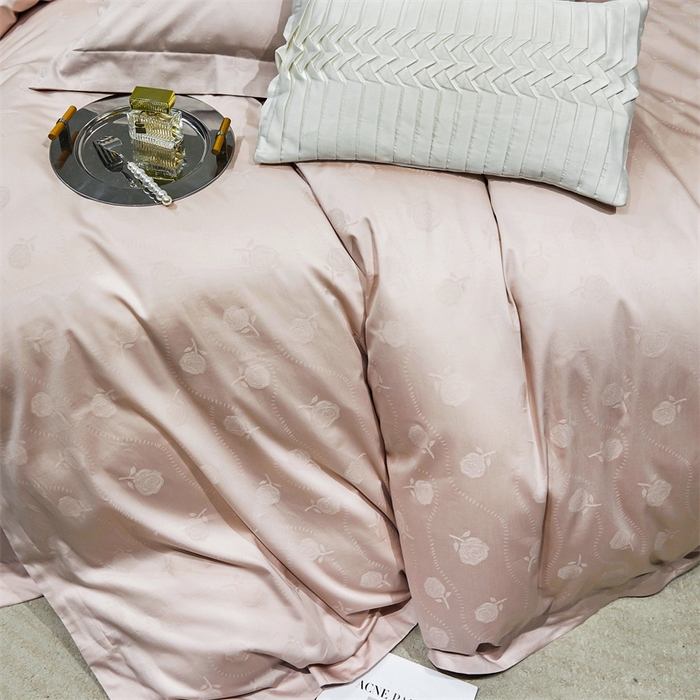 91家纺网 家纺一手货源 找家纺 红番天家居馆 2025新款长绒棉全棉提花四件套--格林系列 格林 白桃茶粉