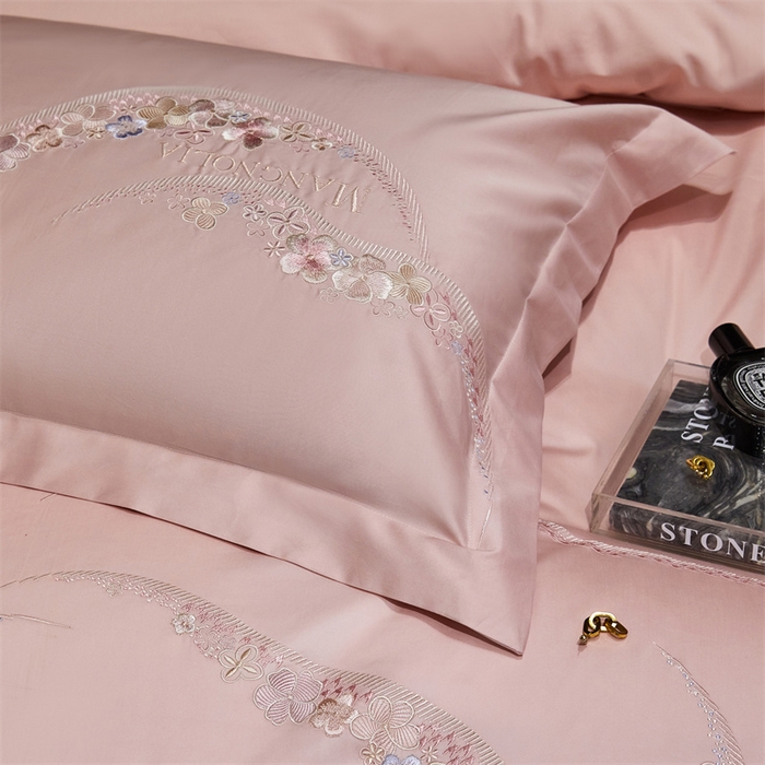 91家纺网 家纺一手货源 找家纺 红番天家居馆 2025新款全棉长绒棉绣花工艺四件套-怡悦系列 怡悦 美男粉