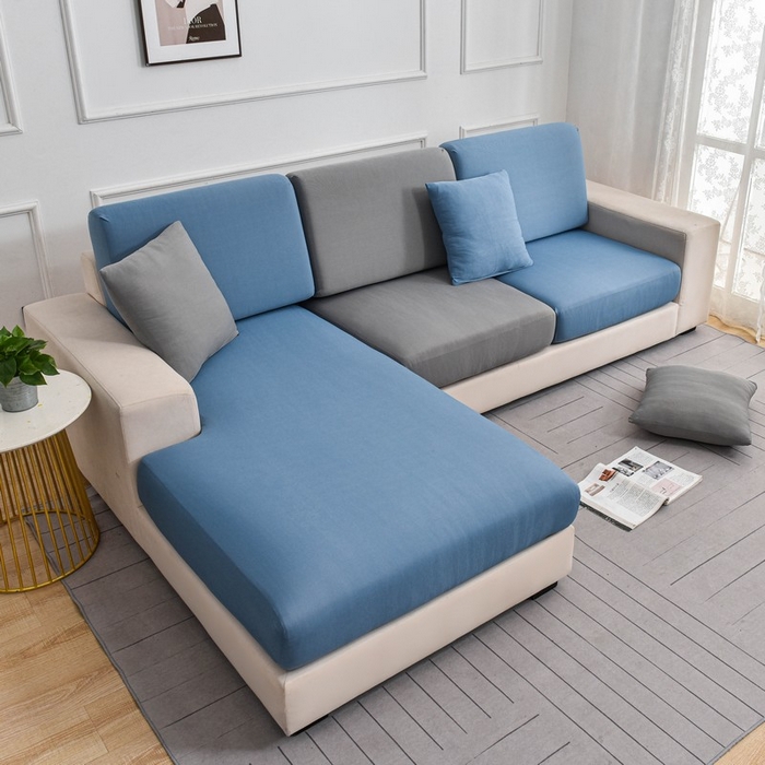 91家纺网 家纺一手货源 找家纺 兴妮雅家纺 2024新款冰丝面料组合沙发垫套 蓝拼灰