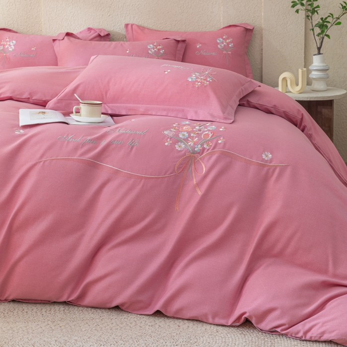 91家纺网 家纺一手货源 找家纺 绒博士 2024新款全棉磨毛暗合四件套-倾城之恋 豆沙