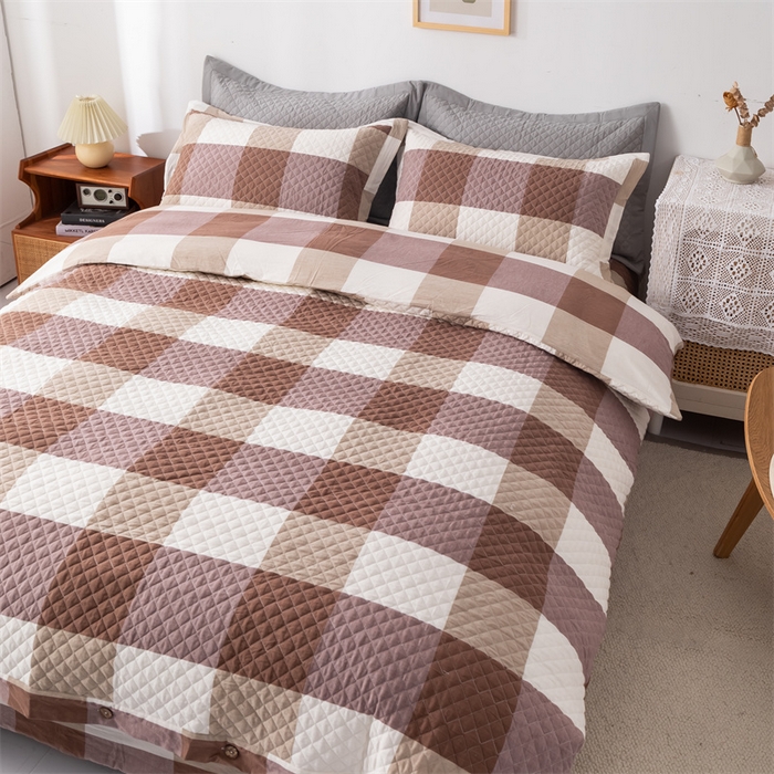 91家纺网 家纺一手货源 找家纺 优乐家纺 2025新款全棉四件套水洗纯棉夹棉绗缝加厚被罩 咖大格