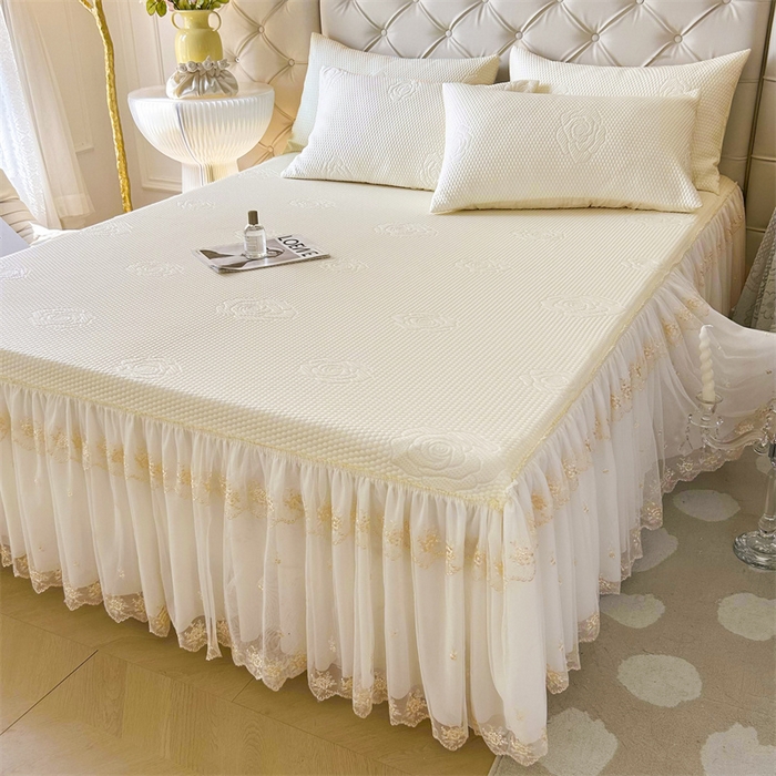 91家纺网 家纺一手货源 找家纺 恒爱A类冰丝豆豆床裙款国色天香系列凉席 象牙白