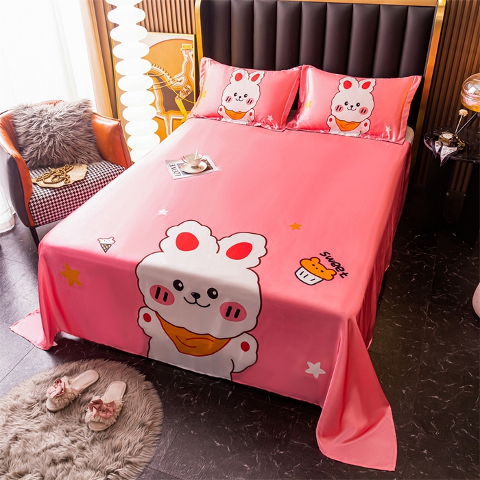 91家纺网 家纺一手货源 找家纺 梦舒羽 2025新款大版可水洗冰丝床单宿舍床垫保护罩三件套 小兔叽