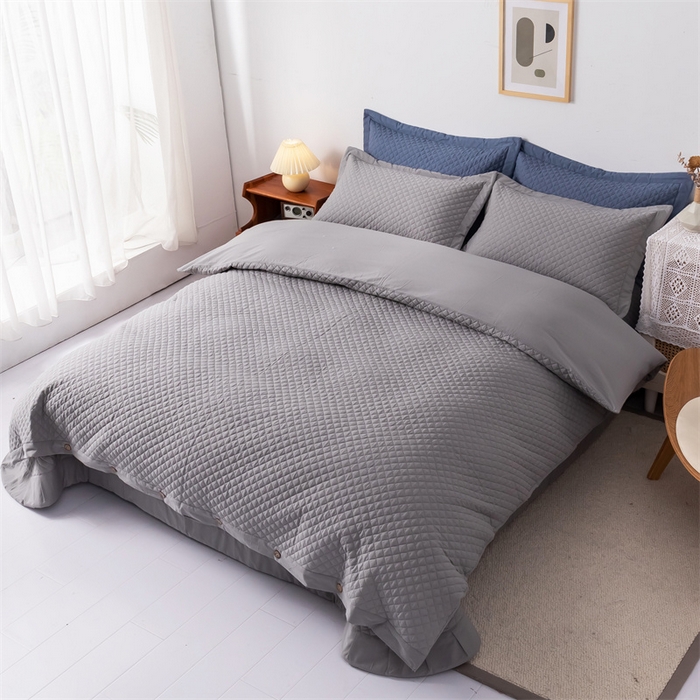 91家纺网 家纺一手货源 找家纺 优乐家纺 2025新款全棉水洗纯棉夹棉绗缝加厚四件套 皇宫灰